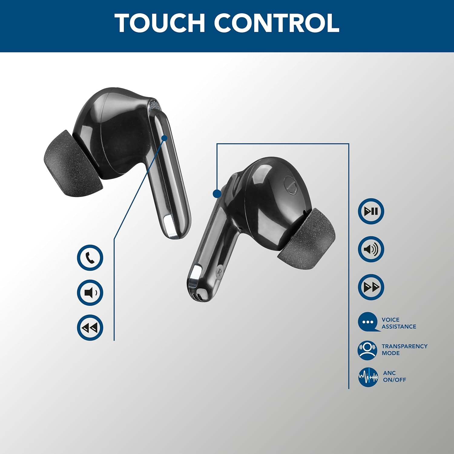 Cellularline - Eclipse - Wireless In-Ear Headphones with Charging Cradle - Bluetooth - with ANC and ENC Technology - Total Playing Time 18 Hours - Black image number 2