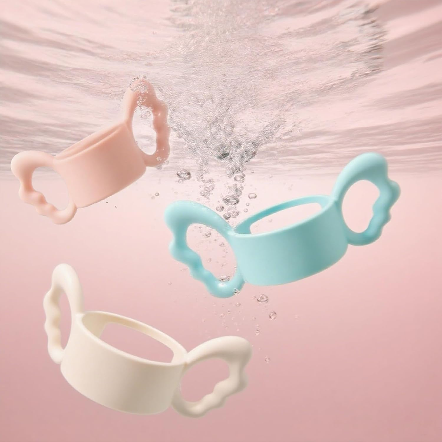 Treayes Silicone Baby Bottle Handles (3 Pcs) with Easy Grip and Brush, Lightweight for Easy Carry, Lightweight Carry Silicone Wide-Neck Bottle Handles 3 Colors image number 2