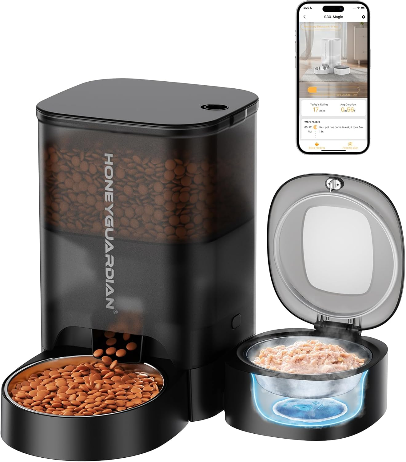 Honeyguaridan Automatic Cat Feeder for Wet Food,2.4G Wifi Enabled Smart Feed Pet Feeder with Ice Pack and Freshness Dry Food Desiccant image number 3