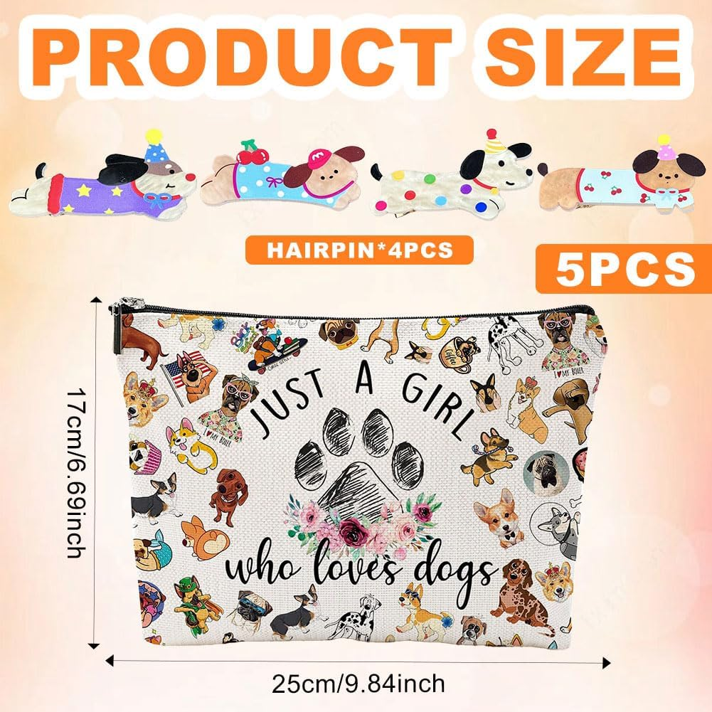 Cosmetic Bag for Girls Dogs Makeup Bag Makeup Bag with Zip, Make up Bag Set with 4 Hair Clips, Portable Toiletry Bag Women for Travel Everyday Life, as Shown, Dogs image number 4