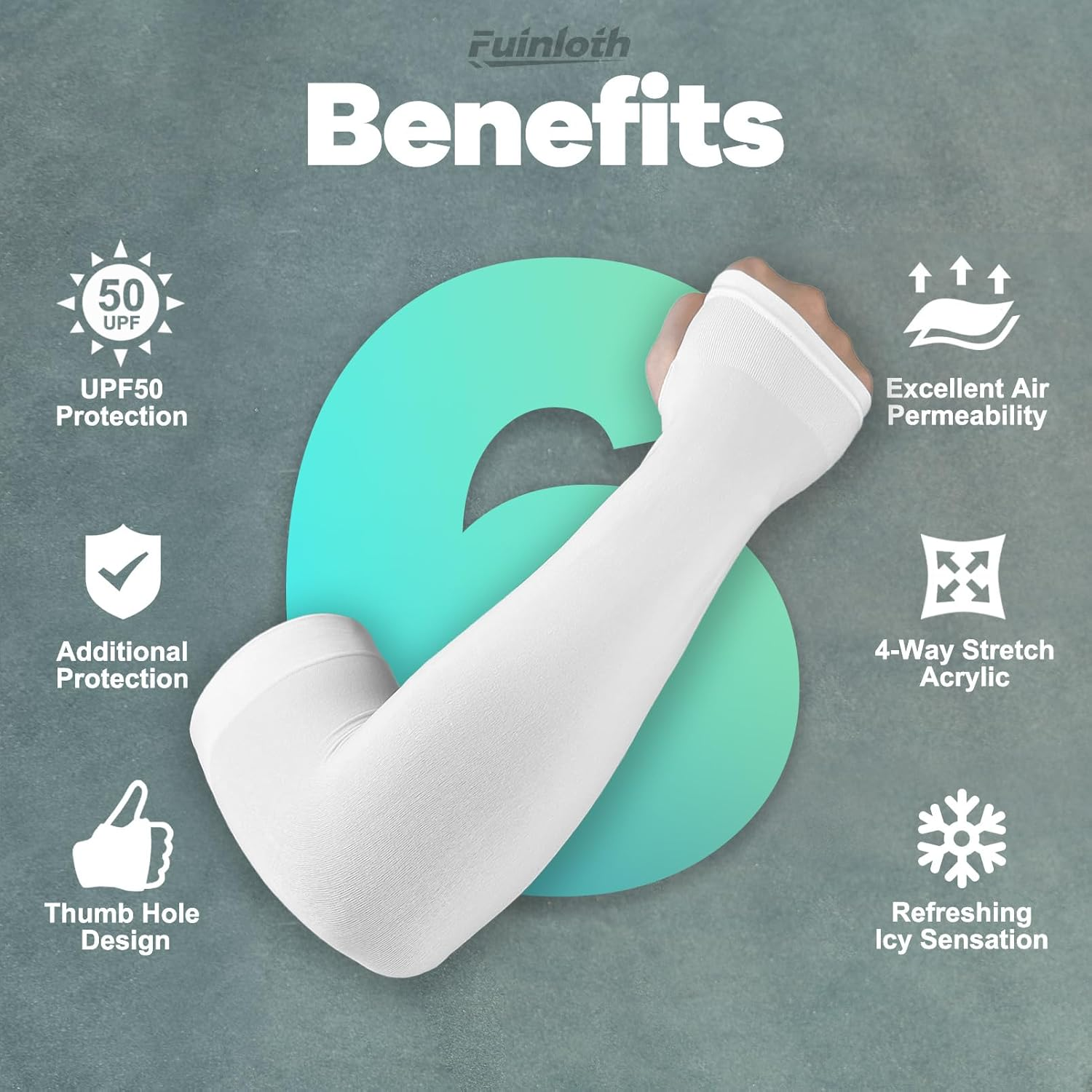 Fuinloth Arm Sleeves with Thumb Hole, Cooling UV Sun Protection Sports Compression for Men/Women