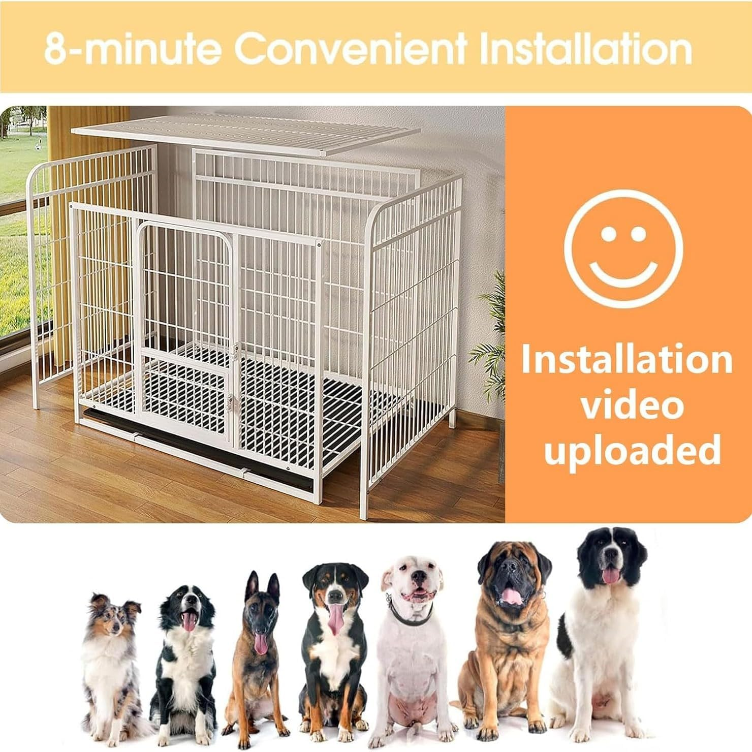 LIODUX Metal Dog Cage, Heavy Duty Dogs Crate for House, Indoor Dog Kennel Enclosure for Small/Medium/Large Dogs, Double Doors, Locks, Removable Tray, Lockable Wheels Pet Cage (Black, Small) image number 3