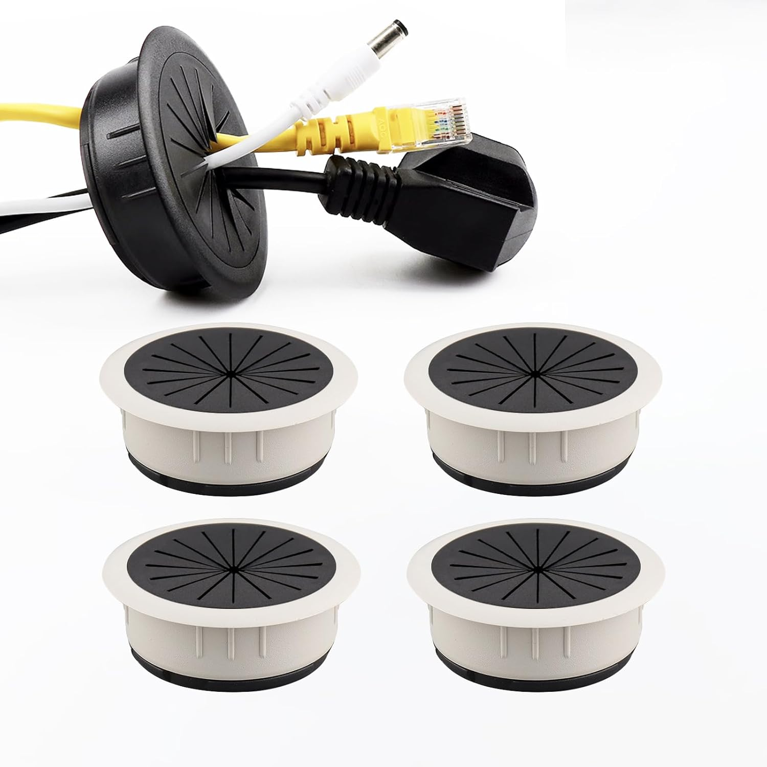 Zakora 4PCS Flexible Desk Grommet, 2 Inch Aperture, Data Cable Storage and Sorting Tools, Wire Cord Cable Grommets Hole Cover, Detachable, Adjustable Aperture (Brown)