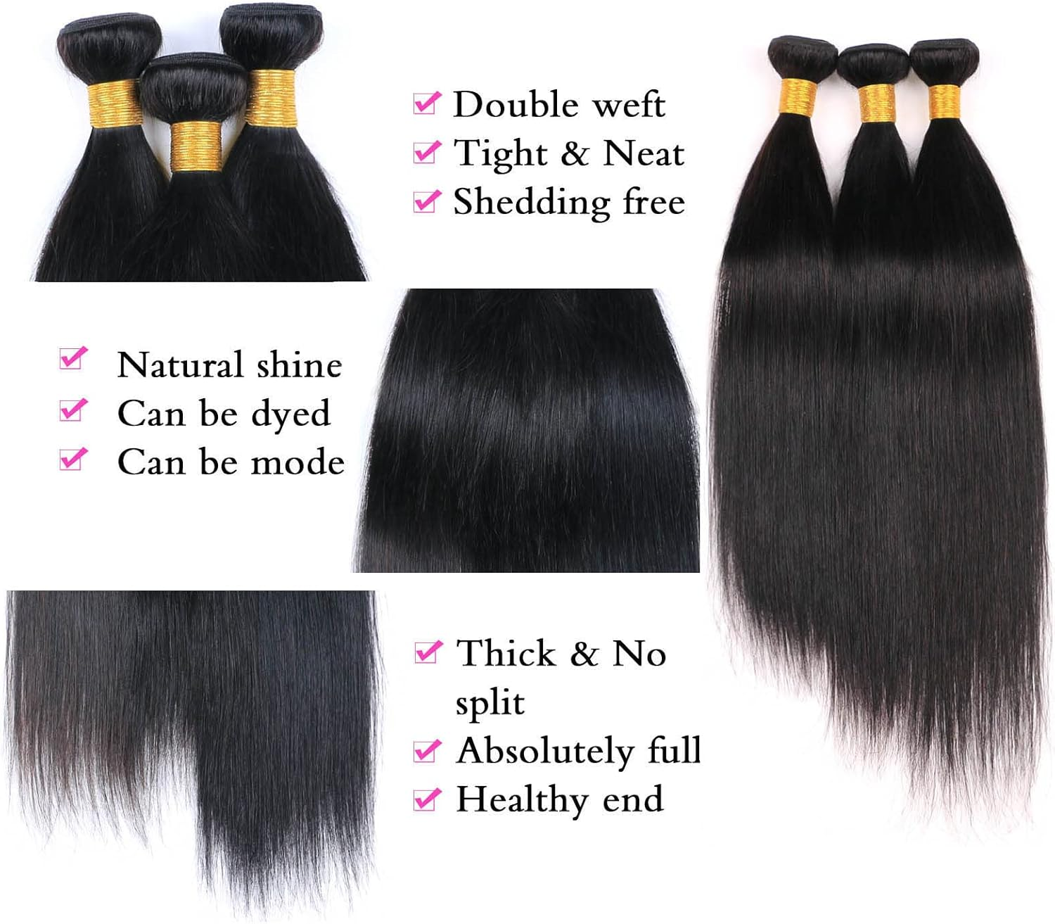10A Straight Brazilian Bundles Human Hair 3 Bundles Real Hair Weft Extensions 300 G Unprocessed Hair Remy Hair Extensions 10 12 14 Inches image number 3