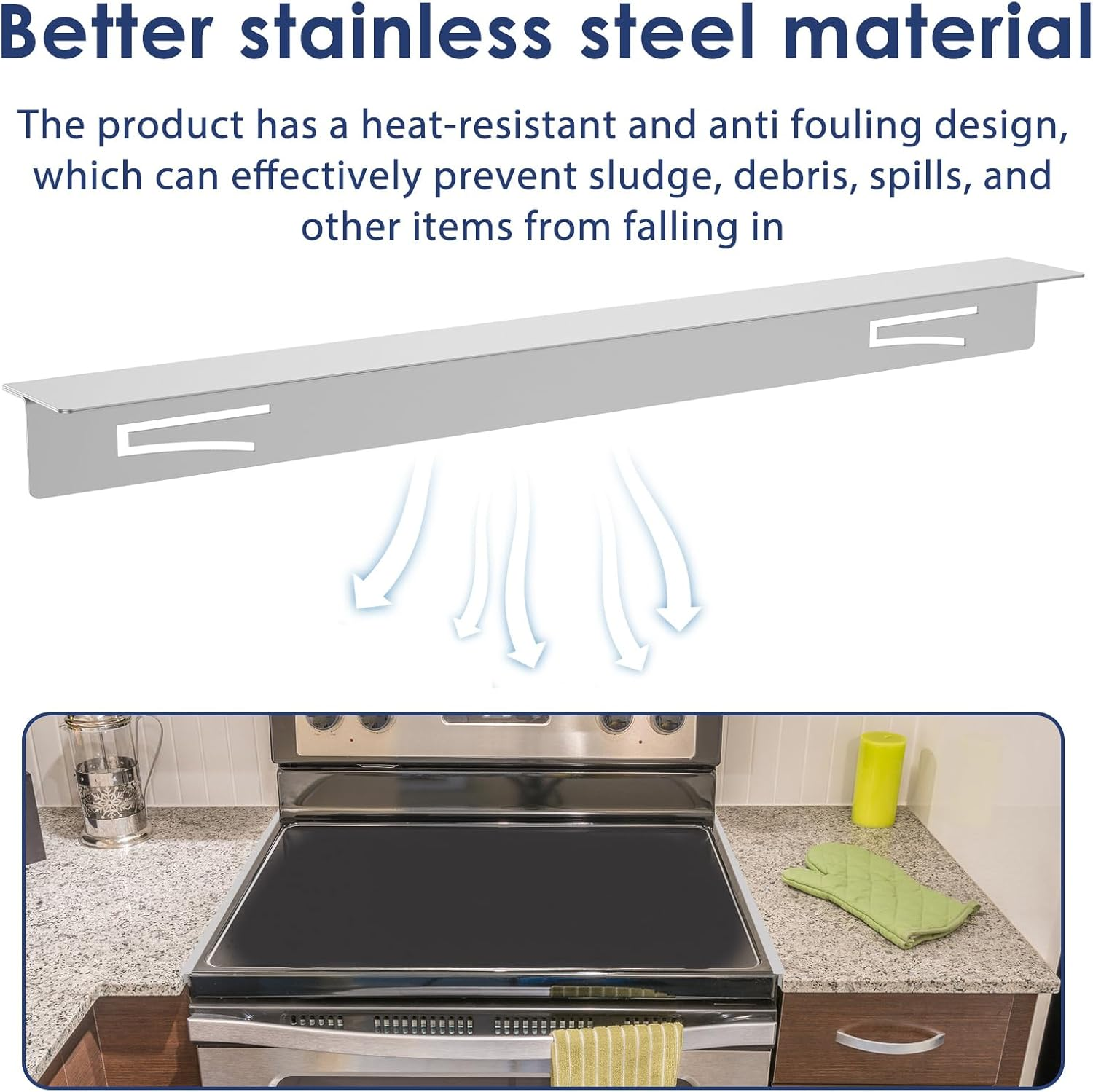 GOKENA 2 Pcs Stainless Steel Stove Gap Covers Kitchen Stove Gap Covers Kitchen Oven Gap Cover Heat Resistant Flexible Stove Side Gap Cover for Seals Gaps between Stovetop Oven and Counter