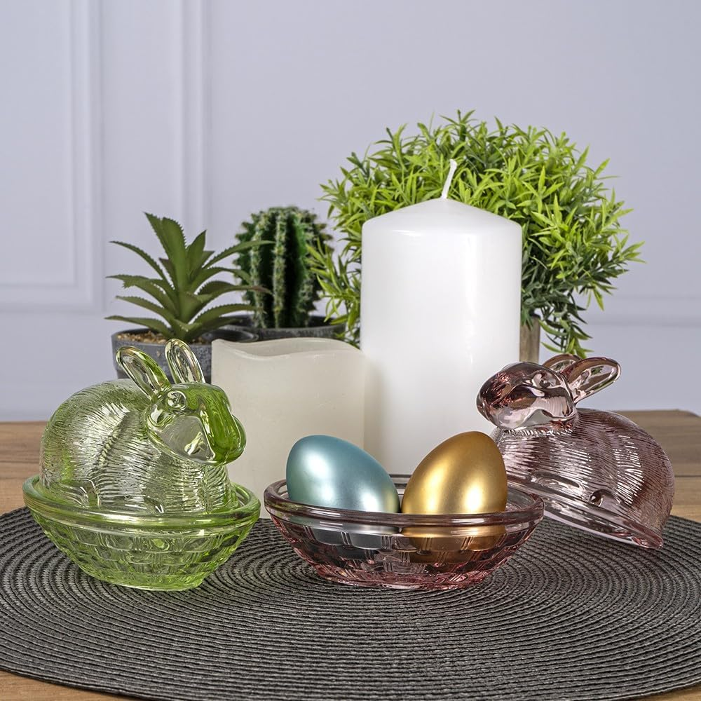 Ideen Mit Herz Glass Bunny | 2-Piece | with Removable Lid | Glass Bowl | Tin | Easter | Easter Decoration (Dusky Pink) - Green image number 4