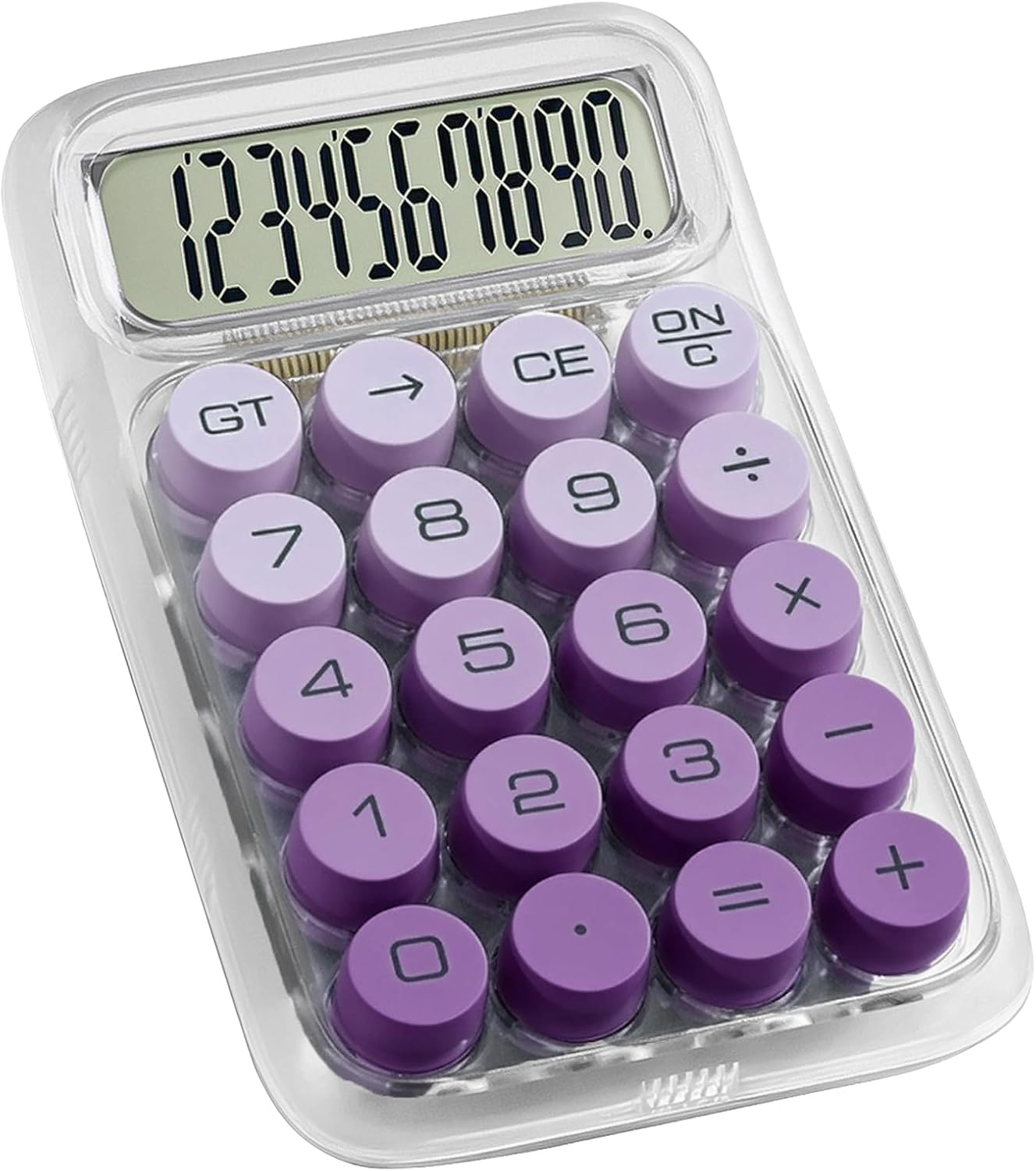 1-Pack Mechanical Switch Calculator with 10 Digits Large LCD Display, Cute Basic Calculator with Big Button Anti-Slip Pad, Transparent Body, for Home Business School Office Desk - Purple