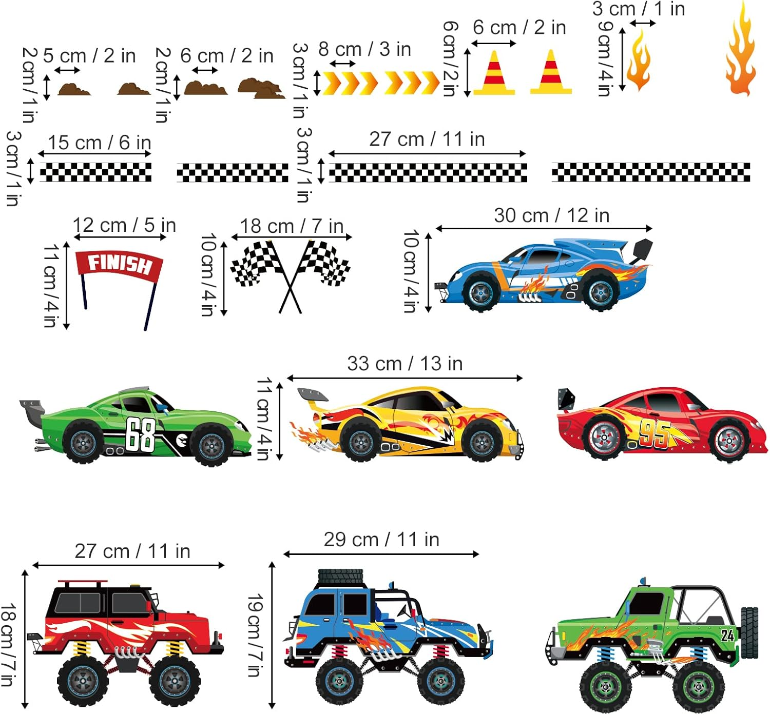 Decalmile Racing Cars Wall Decals Roads Vehicles Wall Stickers Kids Boys Bedroom Toddles Playroom Wall Decor Gift