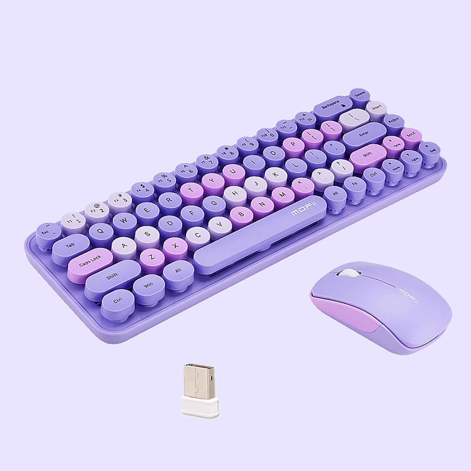 Compact Colorful Wireless Keyboard and Mouse Combo, Soundless 68 round Keys, Suitable for Girls and Kids, Compatible with Notebook, PC (Purple) image number 5