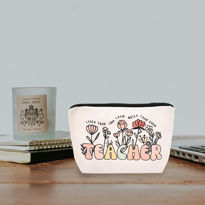 Teacher Floral Cosmetic Bags Women Appreciation Birthday Thank You Gifts for Teachers from Students Makeup Bag for Retired Staff Coworker - Best image number 5