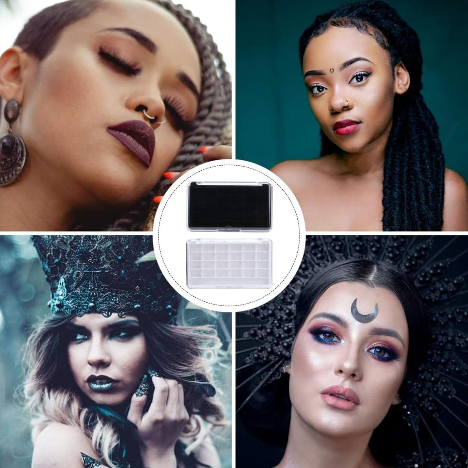 Tavvke 2 Pcs Empty Eyeshadow Palette with 24 Compartments, Reusable Cosmetic Organizer for Lipstick, Lip Balm, Eyeshadow, Blusher, Makeup Artist Storage Container image number 5