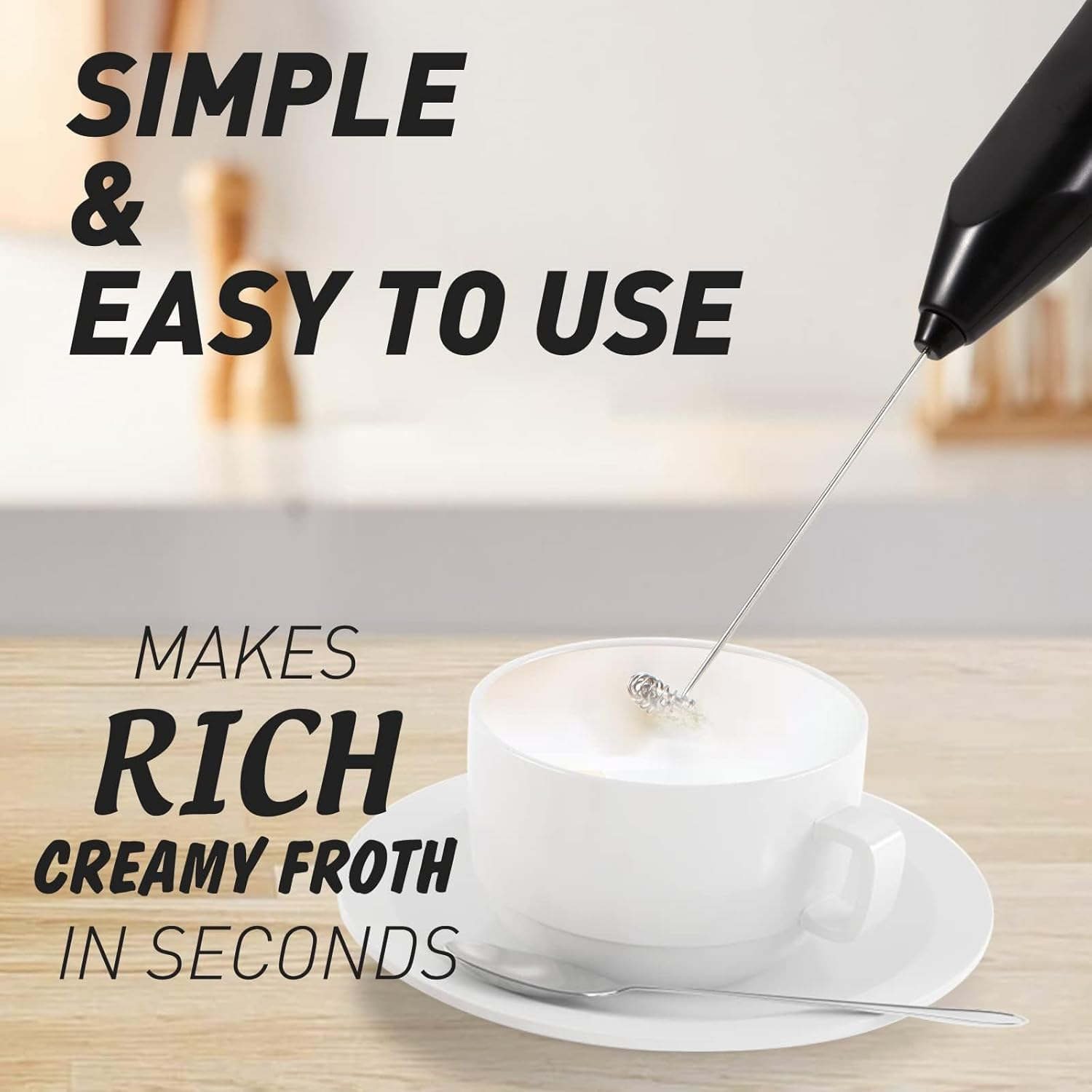 New Upgrade Milk Frother, Handheld Electric Foam Maker Whisk Drink Mixer for Coffee, Mini Foamer for Cappuccino, Frappe, Matcha - Coffee Frother, Battery Operated Mini Milk Foamer (Blue) - Black image number 3