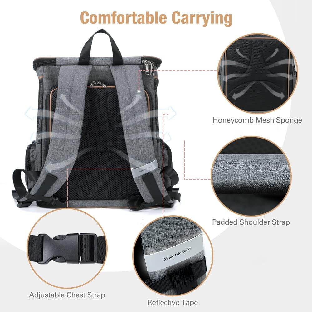 Lekesky Expandable Cat Backpack, Dog Backpack for Cats and Small Dogs, Foldable Pet Backpack with Internal Safety Line and 2 Pet Mats, Grey image number 2