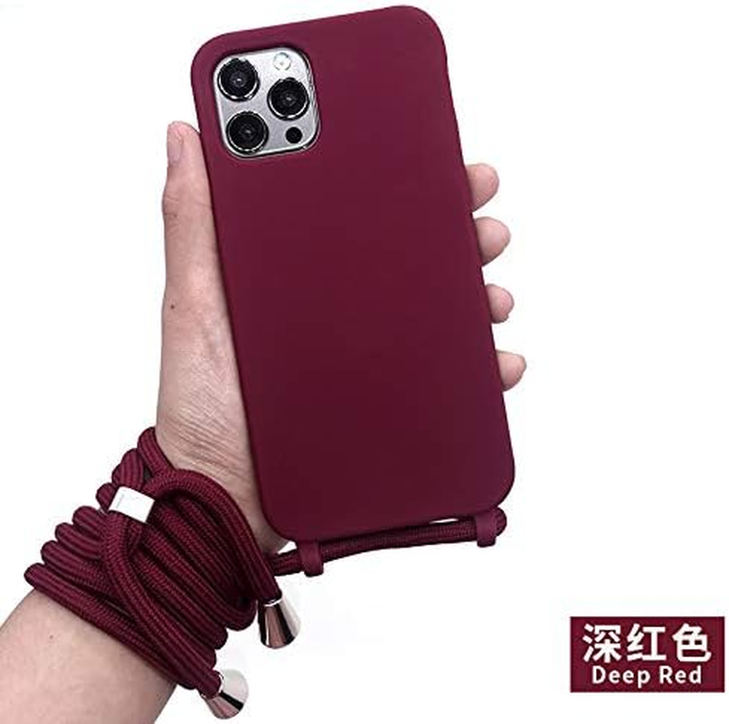 Compatible for Iphone 13 Case,Silicone Crossbody Cover TPU Shell Adjustable Cord Lanyard Slim Stylish Shockproof Case-Wine Red image number 2
