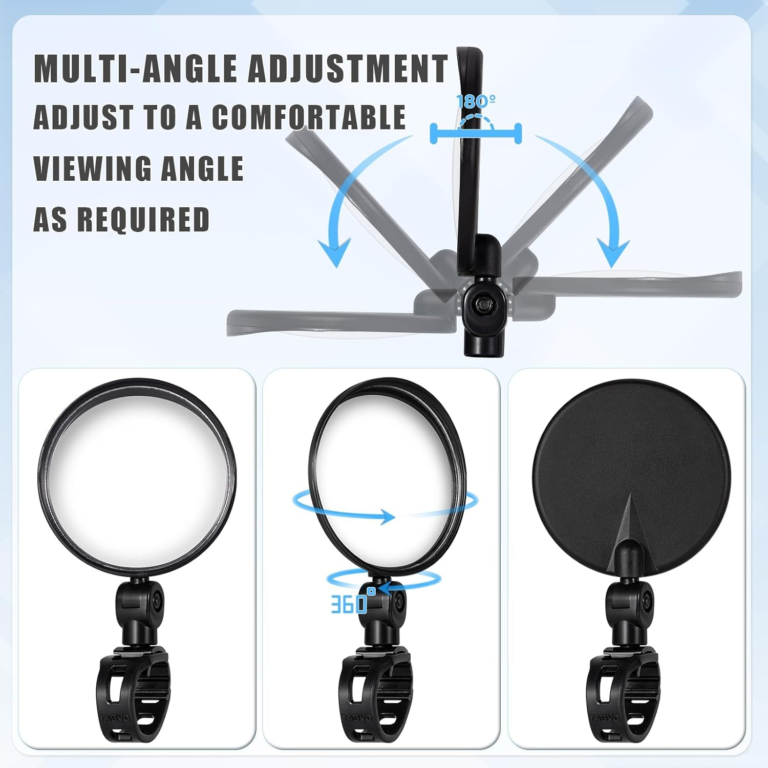 Bike Mirror, Bicycle Cycling Rear View Safe Mirrors, Adjustable Rotatable Handlebars Mounted Plastic Convex Mirror for Mountain Road Bikes image number 3