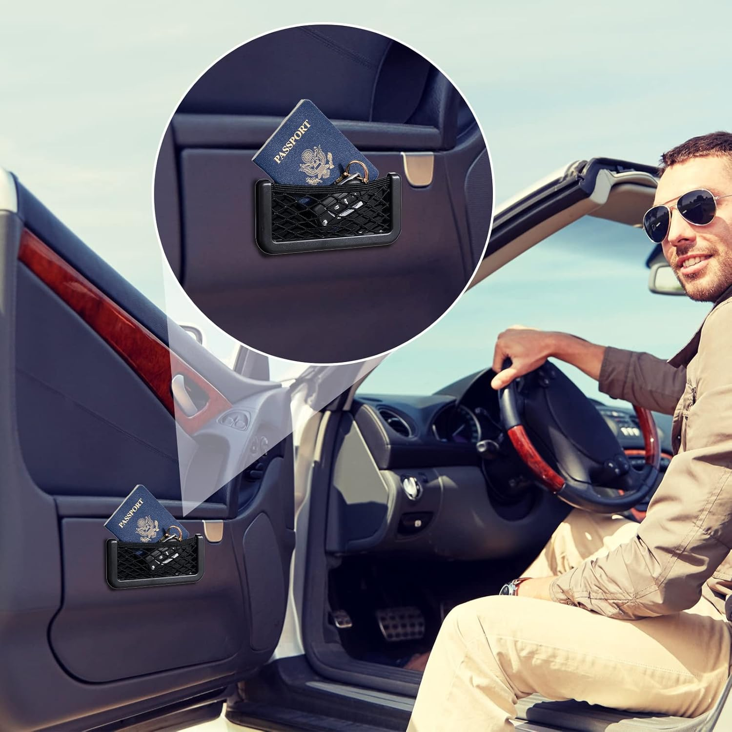 Frienda 2 Pcs ABS Plastic Frame Car Storage Net Bag Phone Car Mesh Net Holder RV Storage Boat Cargo Pocket Organizer Framed Mesh Pocket with Screws for Auto RV (6.7 X 3.15 Inch) image number 6