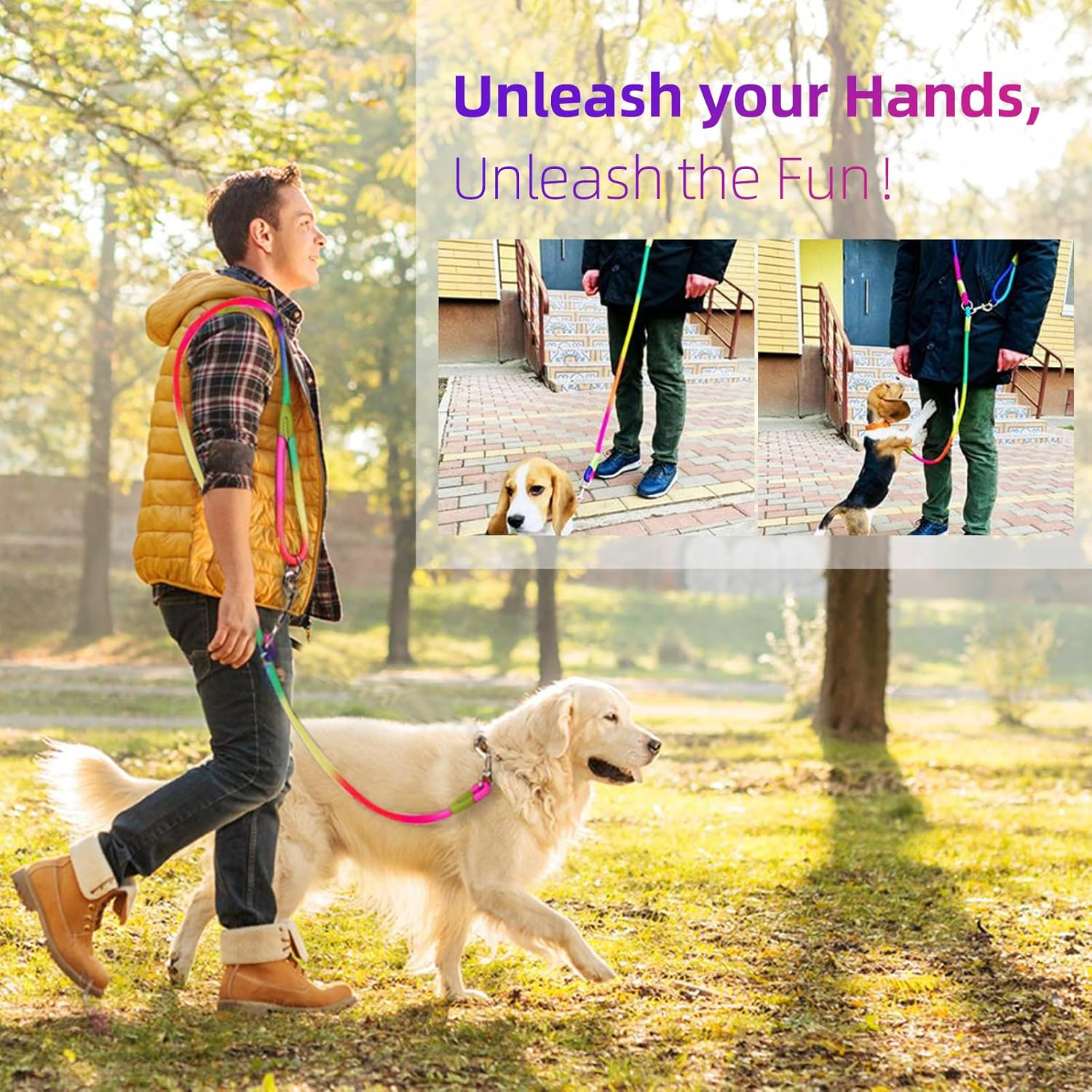 Hands Free Dog Leash& 7.5Ft Cross Body Rope with Slip Lead Durable for 2 Dogs, Multifunctional Dog Training Leash for Most Dogs Walking, Jogging and Hiking image number 3