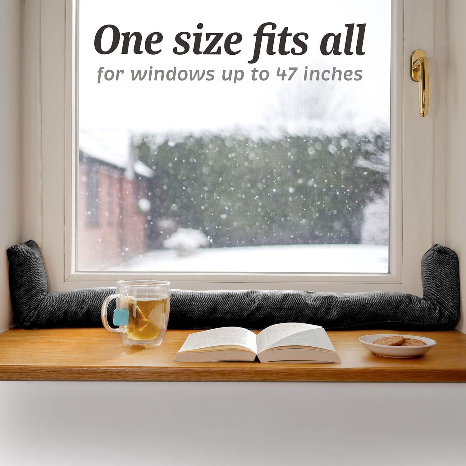 Praknu Draught Excluder for Windows up to 120 Cm, Washable, Energy-Saving, Extra Long and Heavy, Also Suitable for Wide Doors, Grey