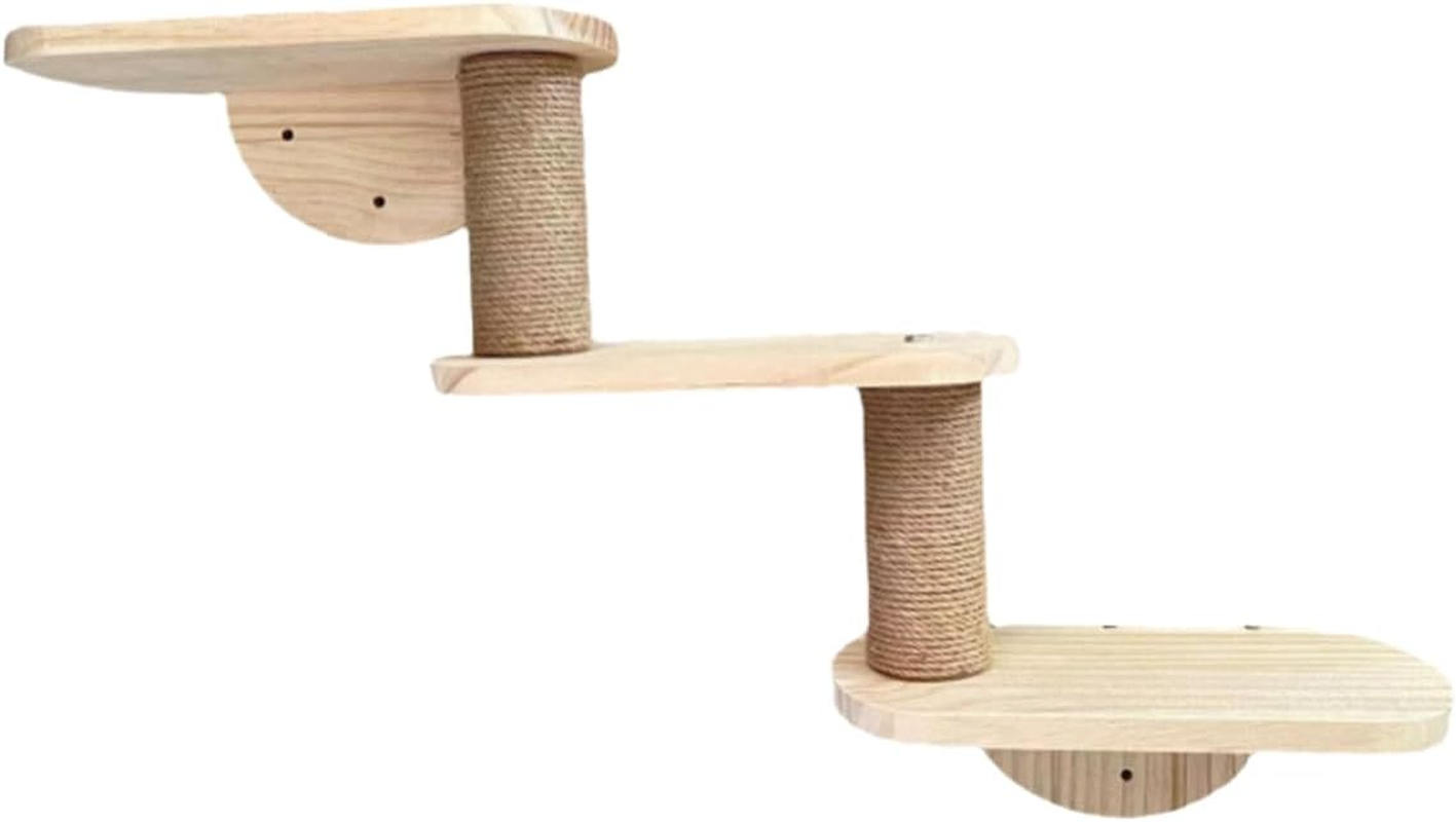 AIMALL Solid Wood Wall-Mount Cat Climber with Space Capsule Nest, 3-Level Jumping Platform and Scratching Column, 28.34In Height Sturdy Cat Tree image number 1