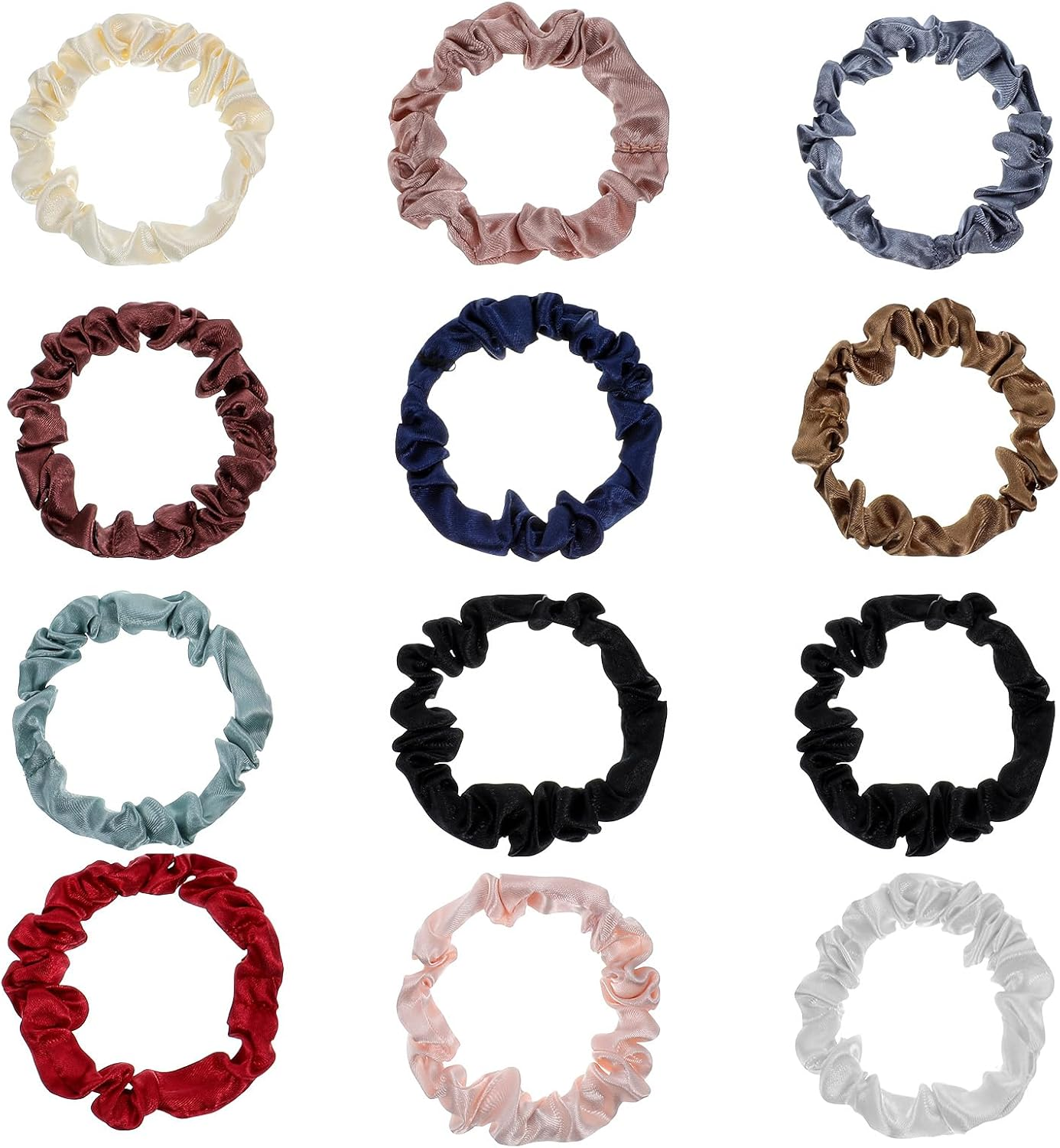 Wanmu Pack of 12 Satin Silk Small Hair Ties, Soft Silk Hair Bands, Elastic Ponytail Holder, Satin Hair Accessories for Women and Girls image number 3
