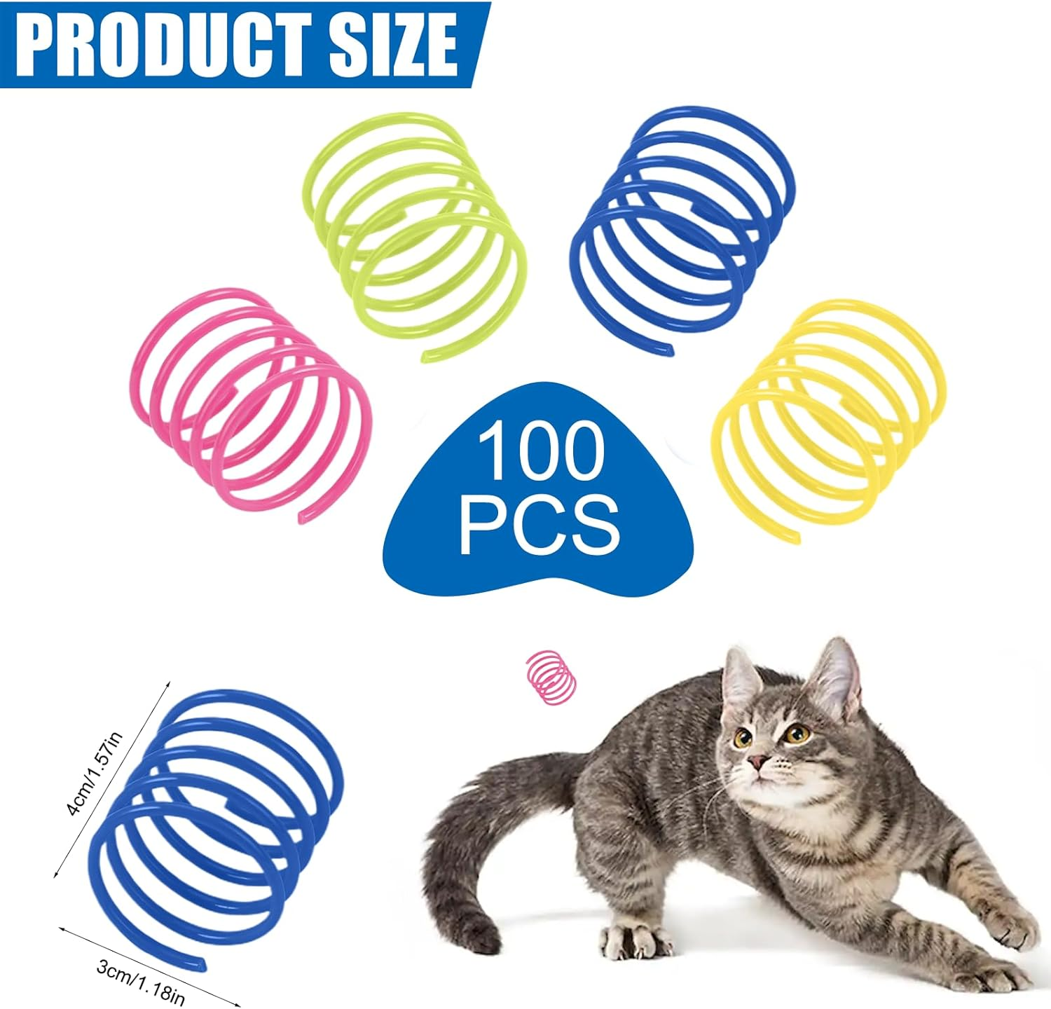 Pack of 100 Cat Toy Spiral Set, Cat Spring Toy, Plastic Spiral Feathers, Interactive Toy, Wide Colourful Spiral Feathers, Cat Toy for Cats, Dogs, Pets Beating, Biting, Hunting image number 6