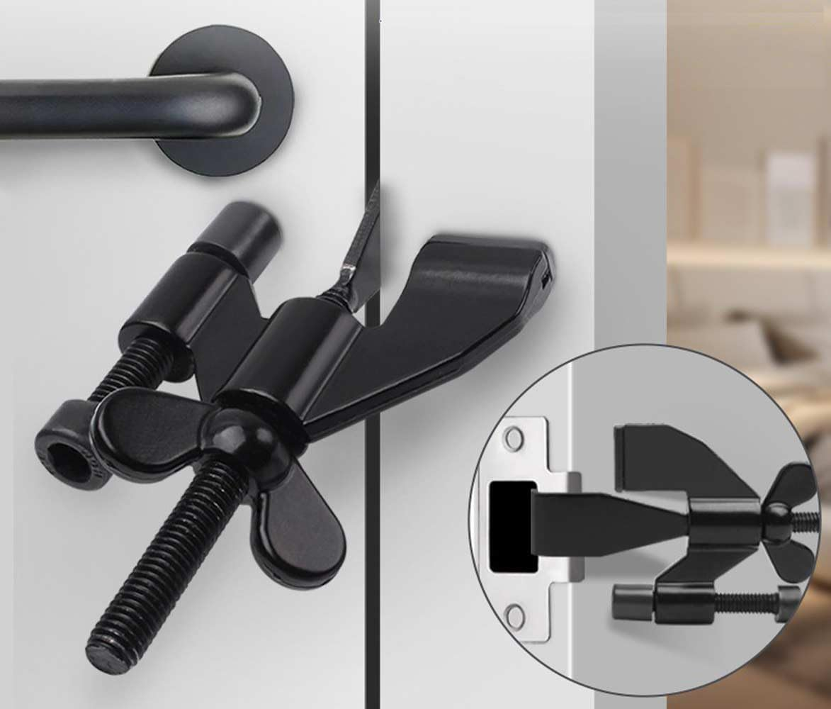 Heavy-Duty Portable Door Lock - Stainless Steel Security Device for Enhanced Safety - Ideal for Home, Travel, Hotels, Apartments - Silicone Protector Caps Included (1, Black) image number 6