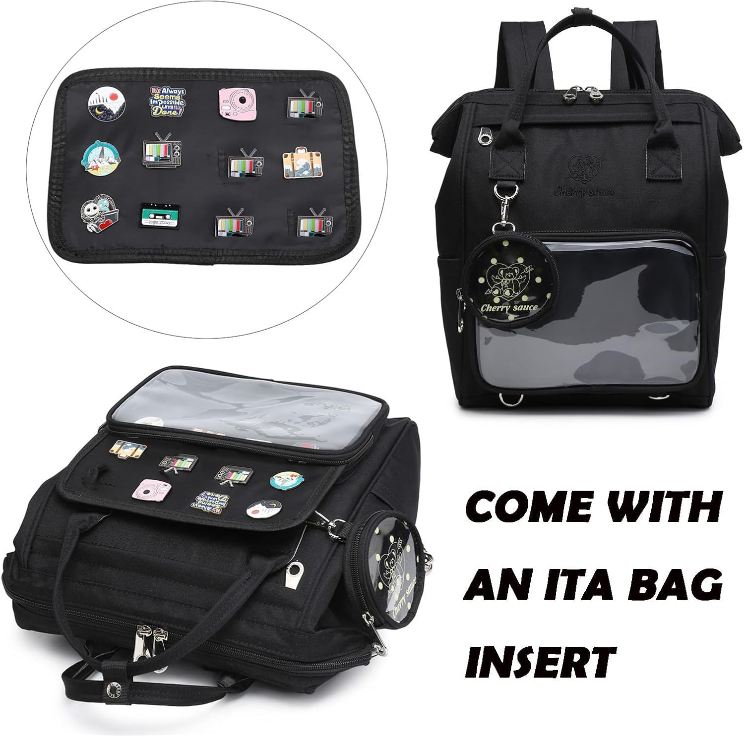 CHERRY SAUCE Ita Bag Pin Kawaii Cute Display Backpack for School Anime Cosplay with Insert