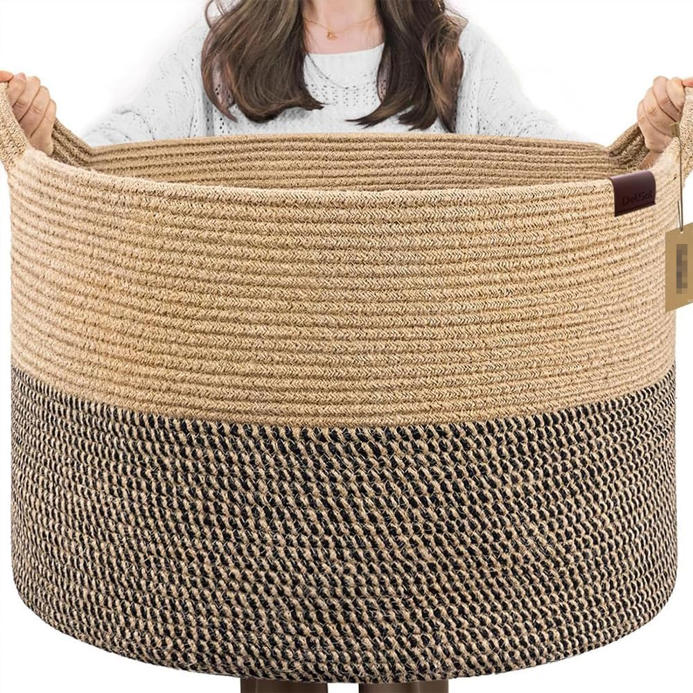 Large Woven Laundry Basket with Handles &ndash; Cotton Rope Storage Hamper for Blankets, Clothes, Toys, and Home Decor image number 6