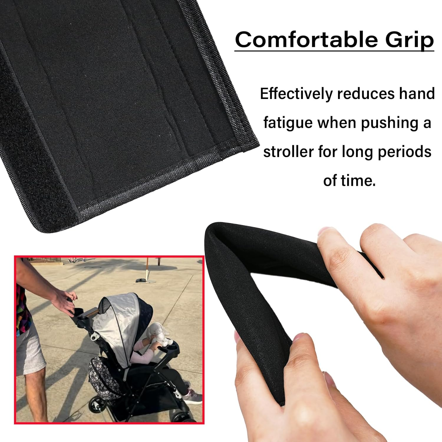 2Pcs 13.38 * 5.51Inches Stroller Handlebar Cover,Pushchair Armrest Handle Protector Cover,Pram Bumper Bar Dustproof Handle Gloves Replacement Removable Universal Protective Case Grip Bar Covers image number 4