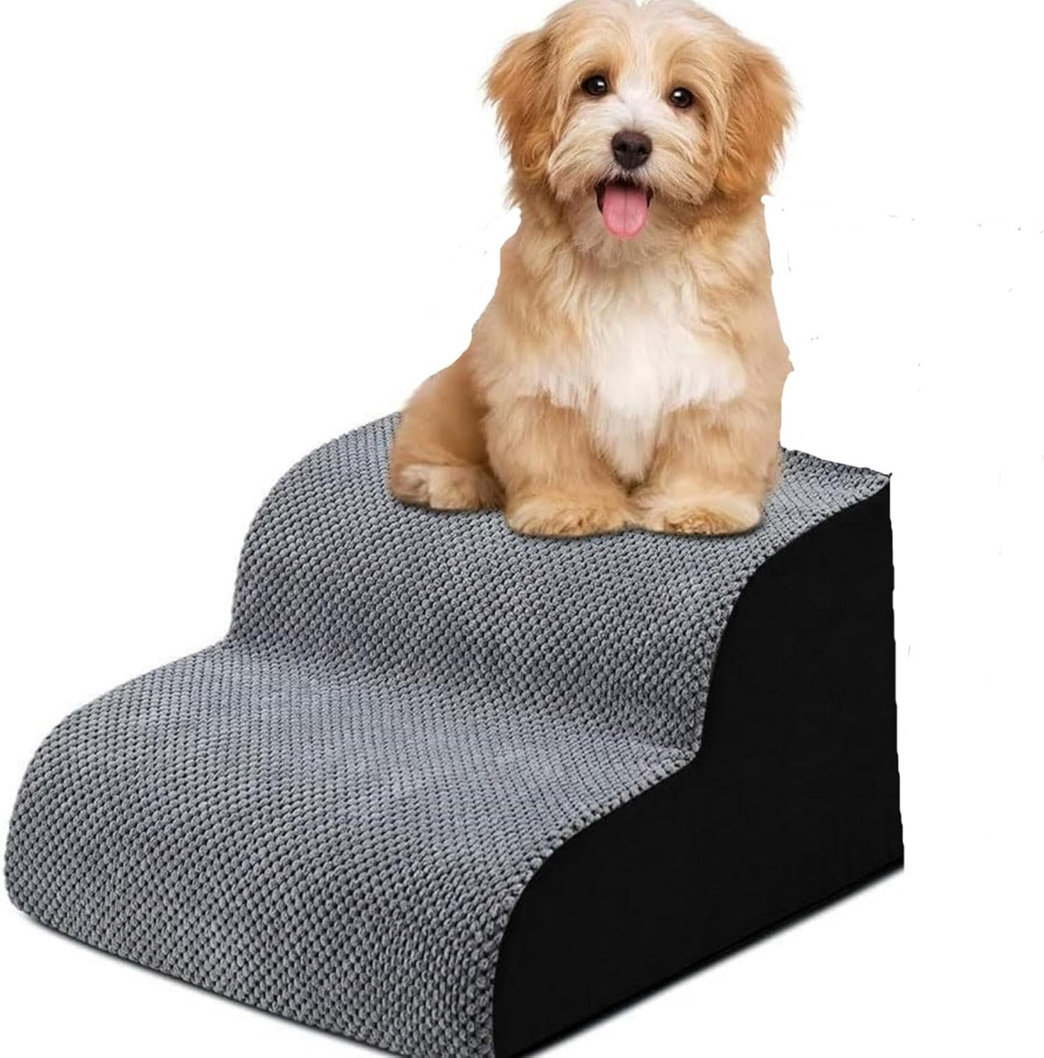 Funtaki Dog Stairs for Small Dogs, Curved Dog Step for Puppy, Older Cats, Non-Slip Pet Ramp for Sofa, Couch or Bed, Ladder with High Density Foam & Washable Cover, 2 Steps image number 2