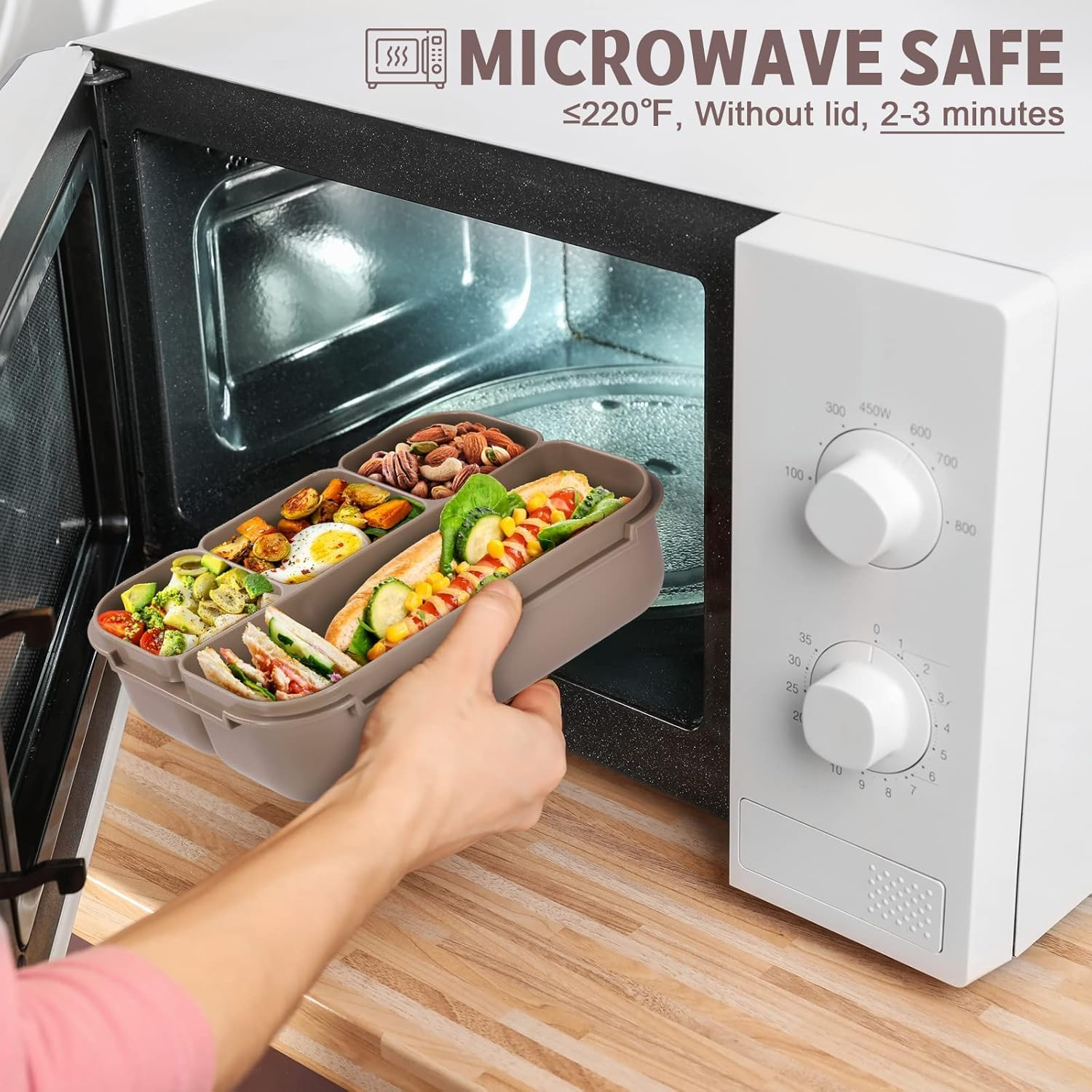 Jiaozoum Bento Box Lunch Box, 4 Compartments Containers for Kids Men Women, Reusable Food Storage with Utensils for Work, School, Camping and Travel (Brown) image number 5