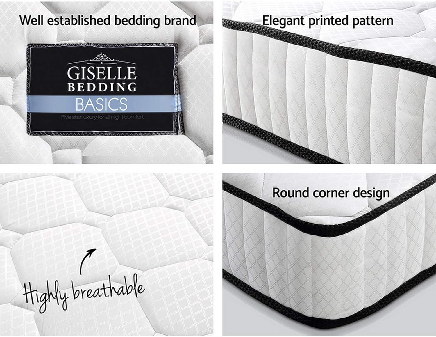 Giselle Bedding Double Mattress Bed Mattresses Firm Foam Topper 21Cm Thickness, with 6-Coli Spring System and Breathable Tight Top, 5Yrs Warranty, Medium Firm, White with Vacuum Packed image number 2