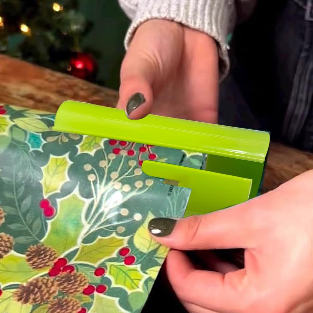 Geli 2 Pieces Green Portable Sliding Gift Wrapping Paper Roll Cutter Tool, Paper Cutter Makes Easy to Cut Thanksgiving Christmas Wall Sticker Decorations image number 3