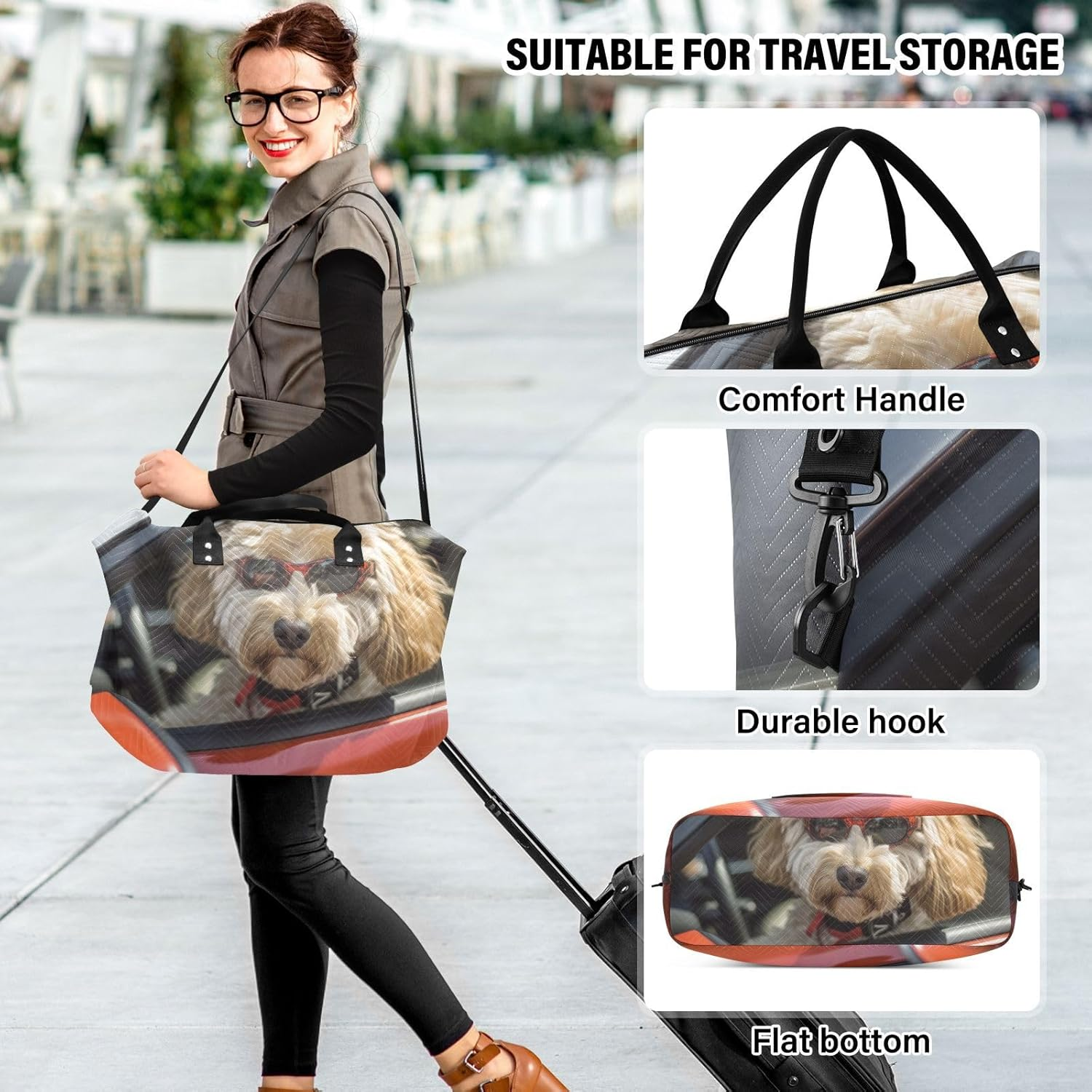 WOIWB Duffel Bag Set with Toiletry Bag for Travel Gym Sport, Luggage Sleeve Weekender Bag Carry on Overnight Bag-Dod Nice Car Print, Multicolor, 20.5 X 7.9 X 13.8 Inches+9.1 X 3.5 X 5.9 Inches