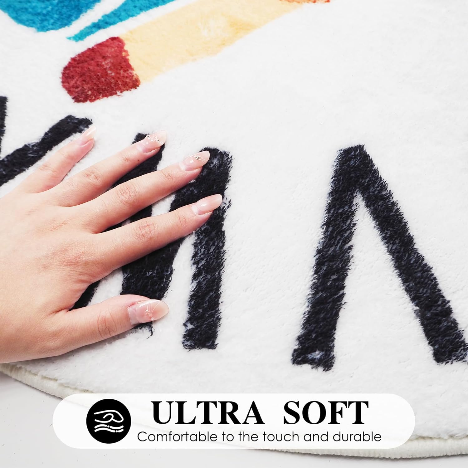 Soft round ABC Rug for Kids Room, 4Ft Fluffy Washable Circle Nursery Rug, Non-Slip Alphabet Educational Baby Kids Rug Carpet for Playroom Bedroom Classroom Kids Room Decor (White) image number 3