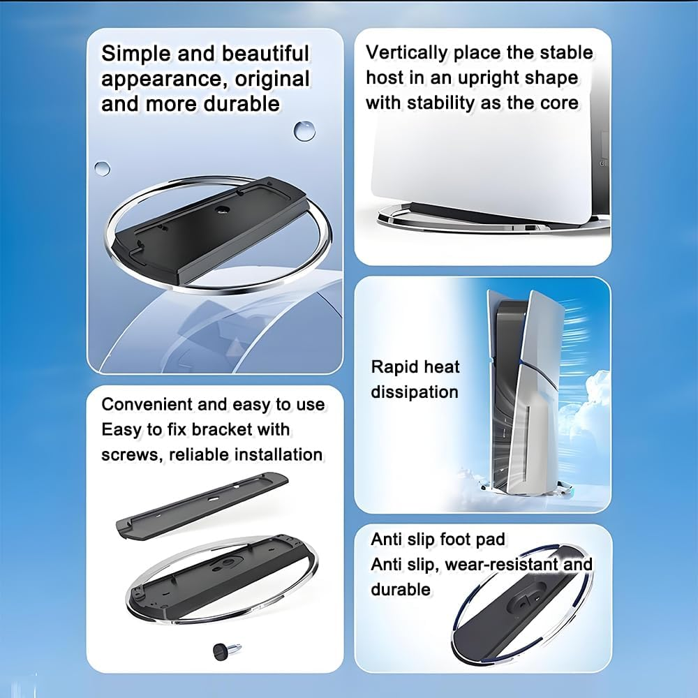 Vertical Stand for Playstation5/Ps5 Slim/Ps5 Pro Consoles, Ultra Thin Vertical Bracket Console anti Slip Base Installation Accessories,Vertical Bracket with Screw Support image number 5