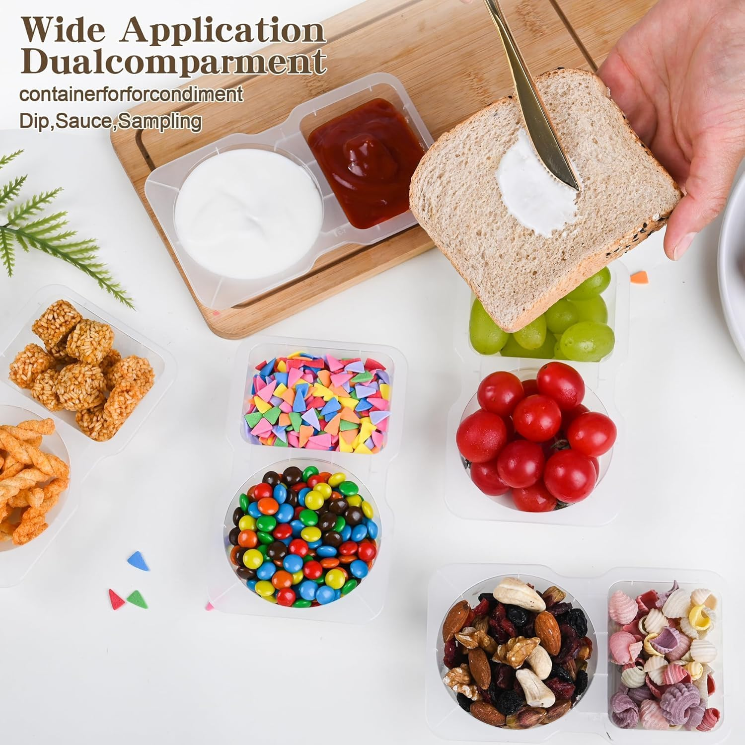 50-Pack Reusable Snack Containers, 2-Compartment Dipping Containers with Lid for Refrigeration, Portion Control, Outdoor Takeaway Sauce Dip Case image number 6