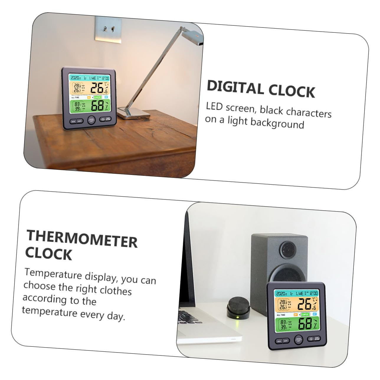 High Precision Wall Mount Thermohygrometer Clock with Large Digital Display Indoor Temperature and Humidity Monitor for Home Decoration No Battery Needed Material Suitable for Desk image number 2