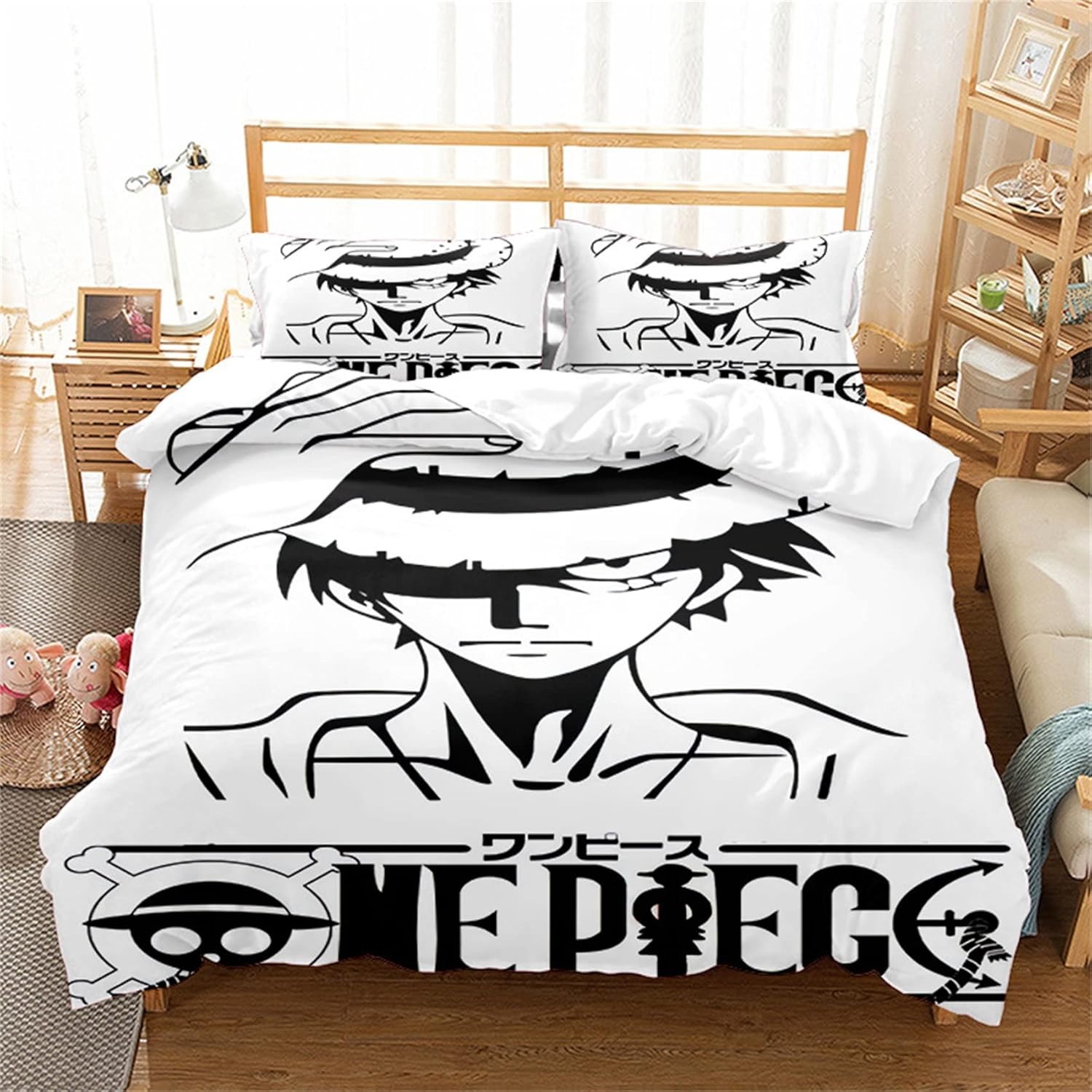 3 Pieces One Piece Duvet Cover Set Soft Breathable Quilt Cover Set Anime Bedding Duvet Cover Set for Teen