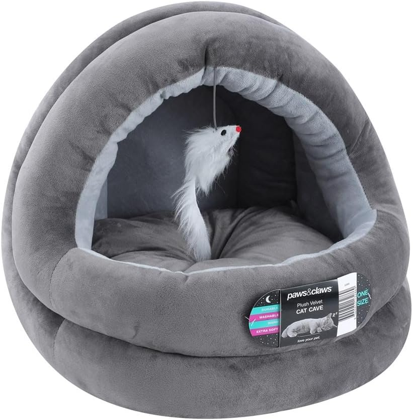 Paws & Claws Plush Velvet Cat Cave, Grey, 42 X 40 X 38 Cm Size image number 2