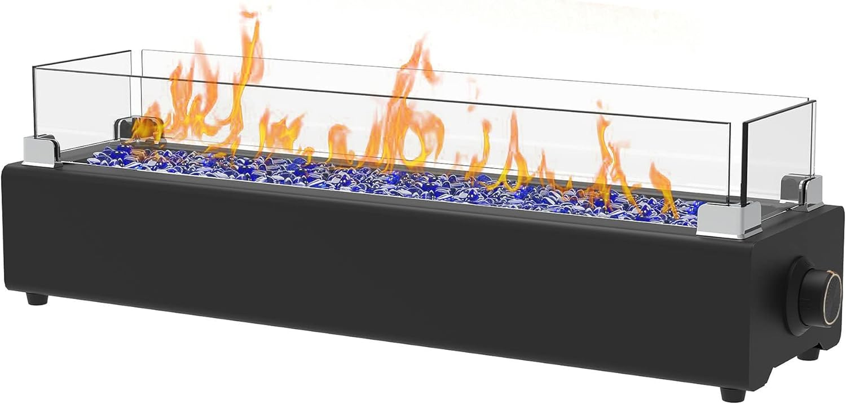 28-Inch Table Top Propane Fire Pit, 40,000 BTU Tabletop Firepit for Patio, Outdoor Portable Rectangular Fire Bowl W/Wind Glass Shield, Glass Rocks - Black image number 3