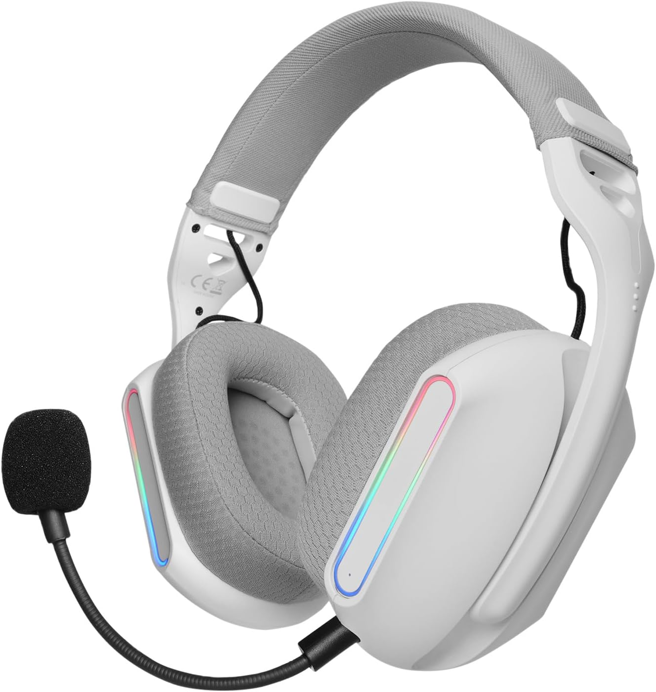 MARSGAMING MHW-PRO Wireless Gaming Headset ARGB Flow, 3D Surround Sound 7.1, Bluetooth 5.3 + 2.4Ghz + 3.5 Mm Jack, Ultralight Ergonomic Design, Dual Microphone, Multiplatform, White