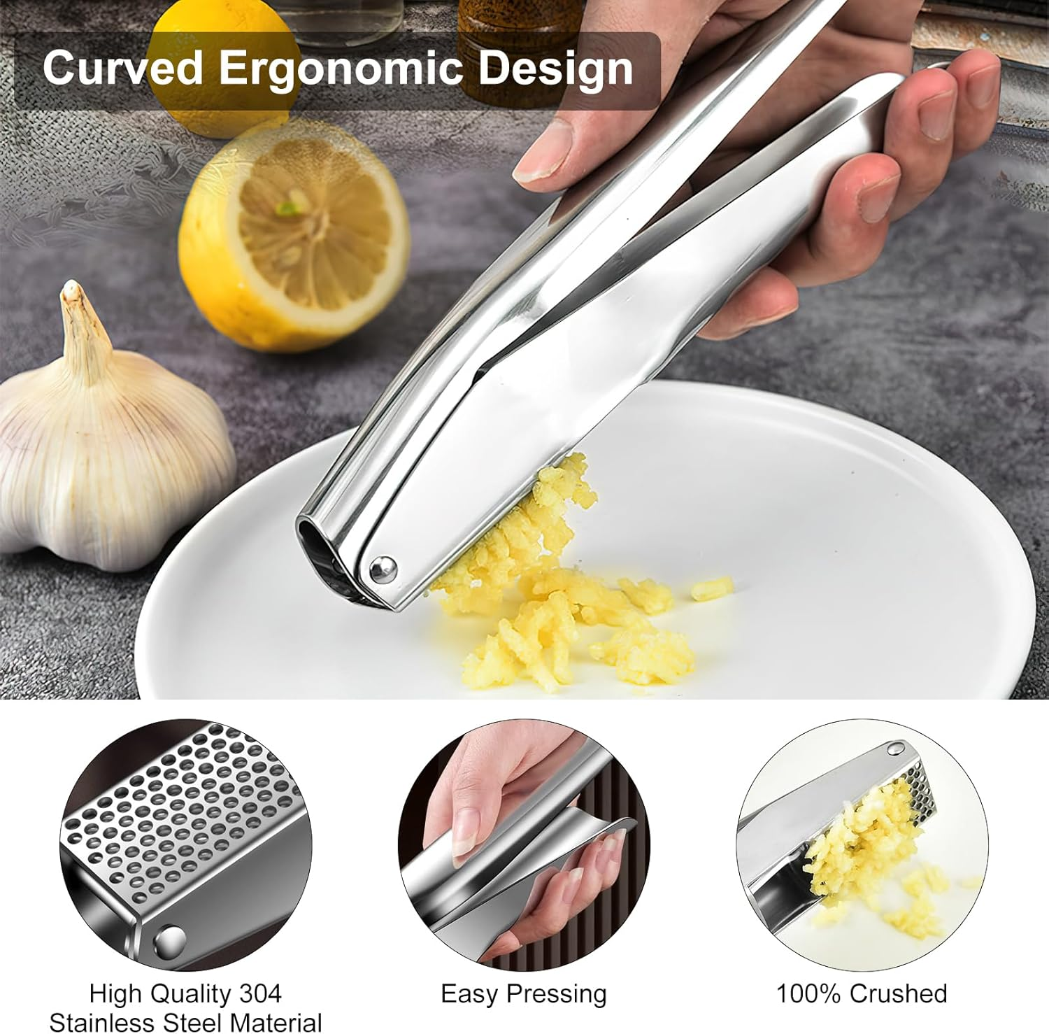 Stainless Steel Garlic Press Kitchen Gadget - Leak-Proof, Easy to Clean, Dishwasher Safe image number 4