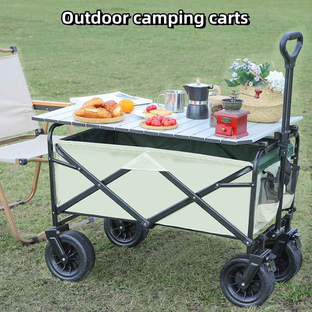 Collapsible Wagons Carts Foldable, Wagon Cart with Wheels, Heavy Duty Wagon 80L, 100Kg Beach Cart, 5CM Wide Big Wheels & Adjustable Utility Wagon, Garden Cart, Yard Cart, Small Wagon (Black) image number 3