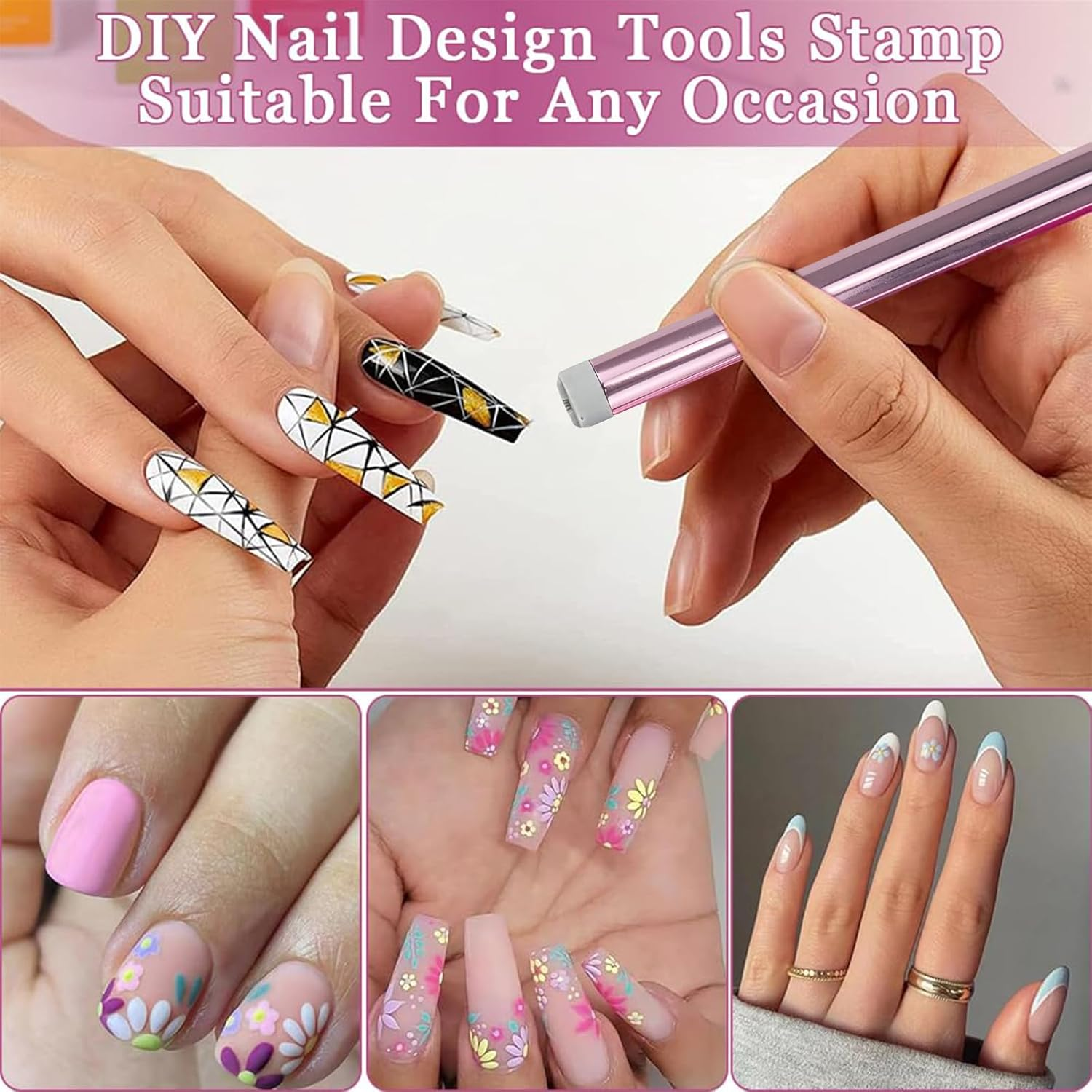 TELAIN DIY Nail Art Stamper Kit for Precise Designs, Includes 6 Nail Pens with Flowers and Butterfly Motifs, Compact and Portable for All Occasions image number 6
