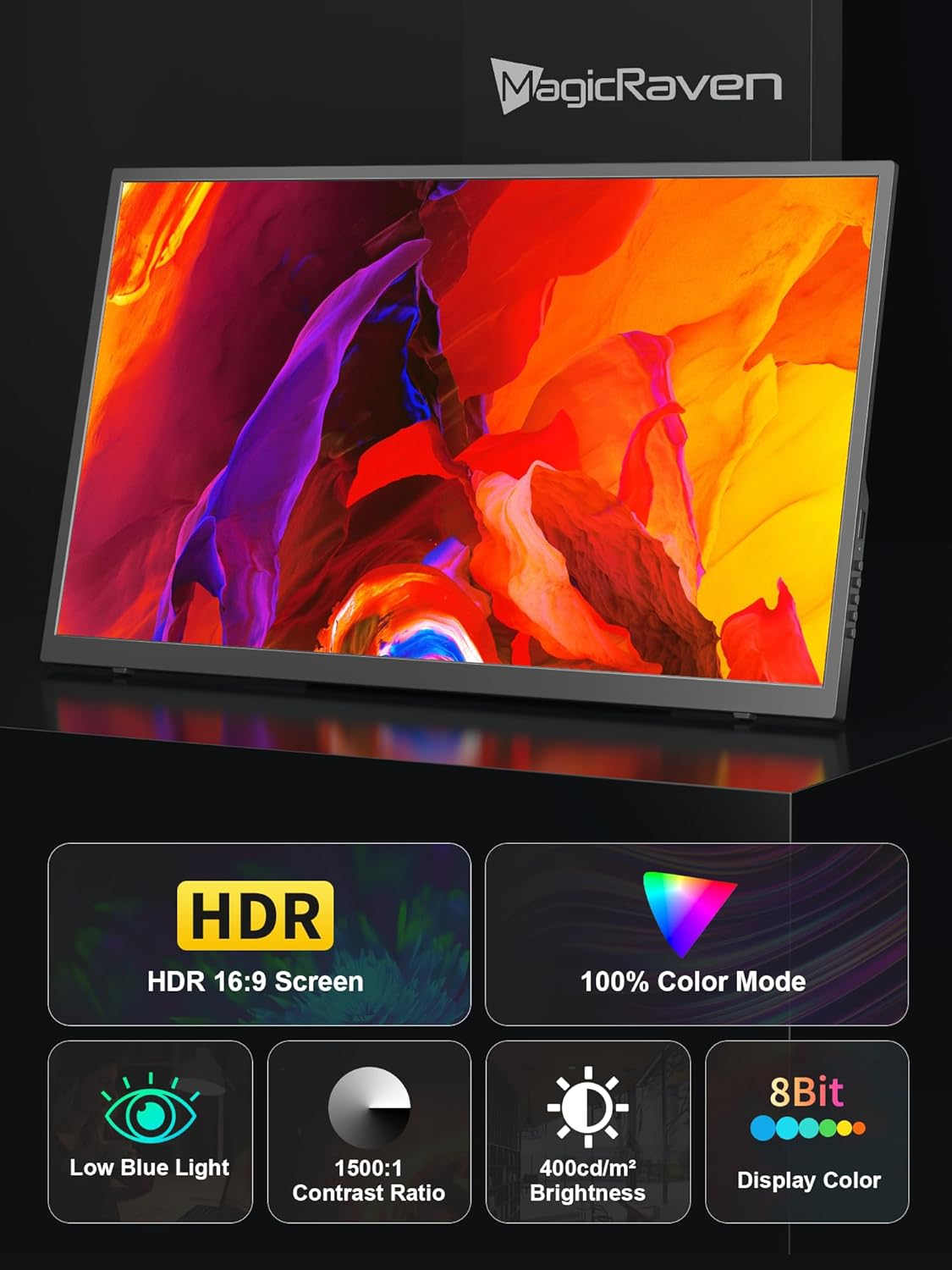 Magicraven Large Portable Monitor, 18.5" 1080P 100Hz Laptop Screen, USB C Computer Display, Travel Monitor for PS4/5 Xbox Switch MAC PC Phone image number 5