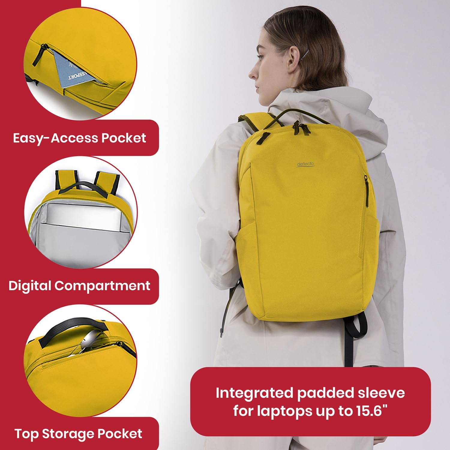 Deflecto 18L Laptop Backpack - Waterproof Recycled Fabric - 15.6" Padded Compartment - Hidden Secure Pocket & Digital Space - Adjustable Straps & Luggage Lanyard image number 4