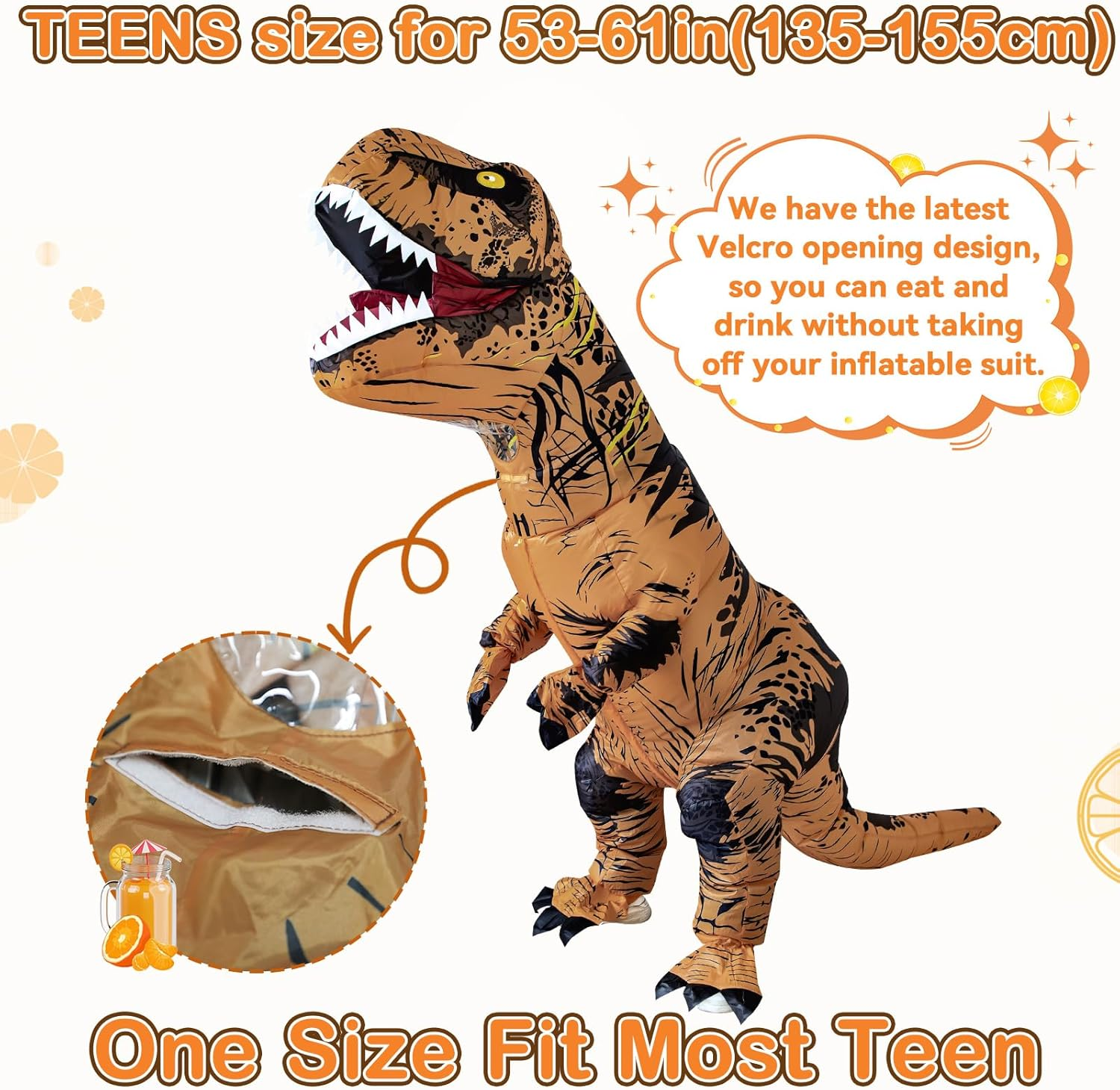 Inflatable Dinosaur Costume for Kids/Teens,Halloween Blow up T-Rex Costume, Christmas Easter Cosplay Party for Boys Girls - Teens image number 2