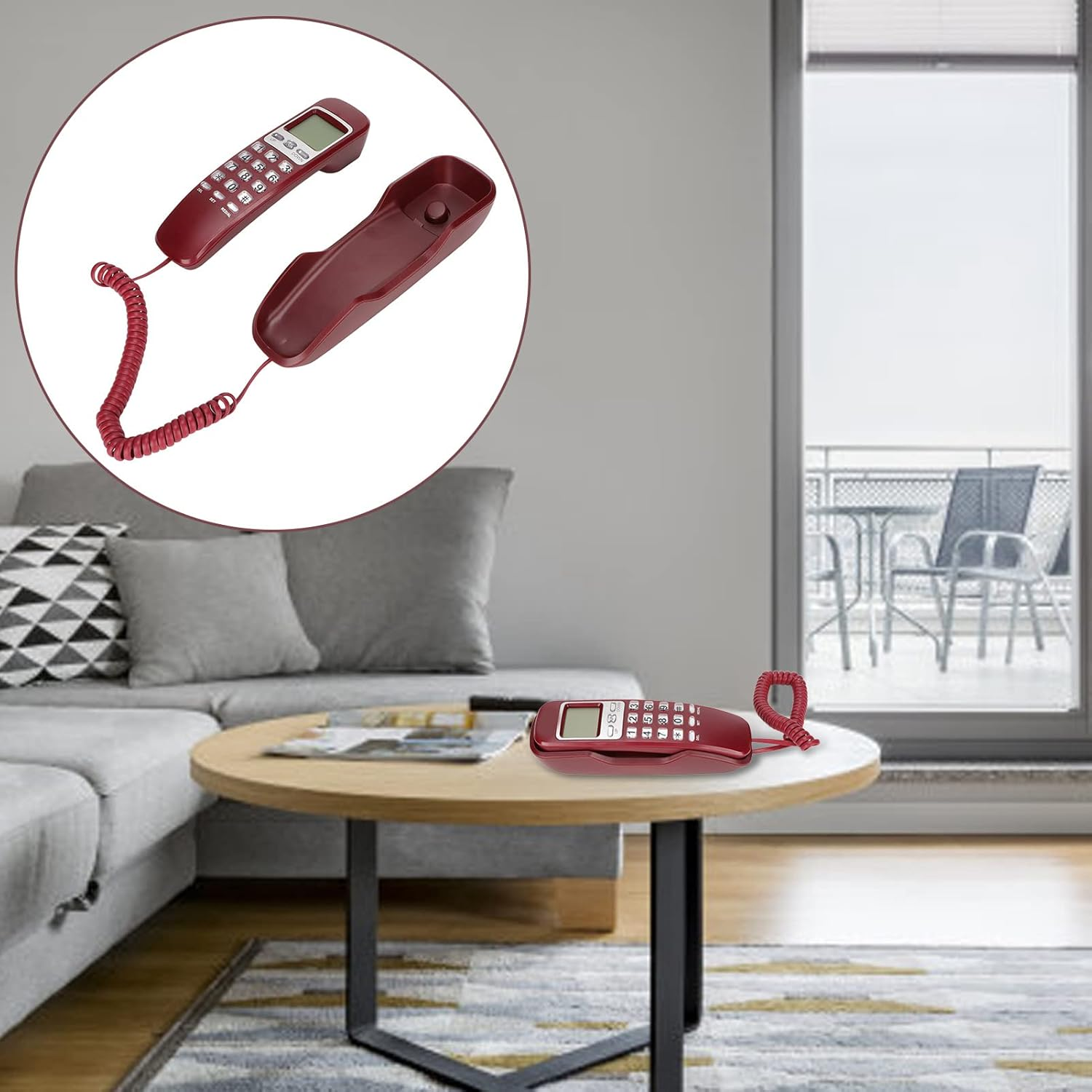 Retro Wall Phone Multifunctional with LCD Display Flash Redial Ringtone Calendar Mountable for Kitchen Living Room Bedroom Home Office ABS (Red) image number 5