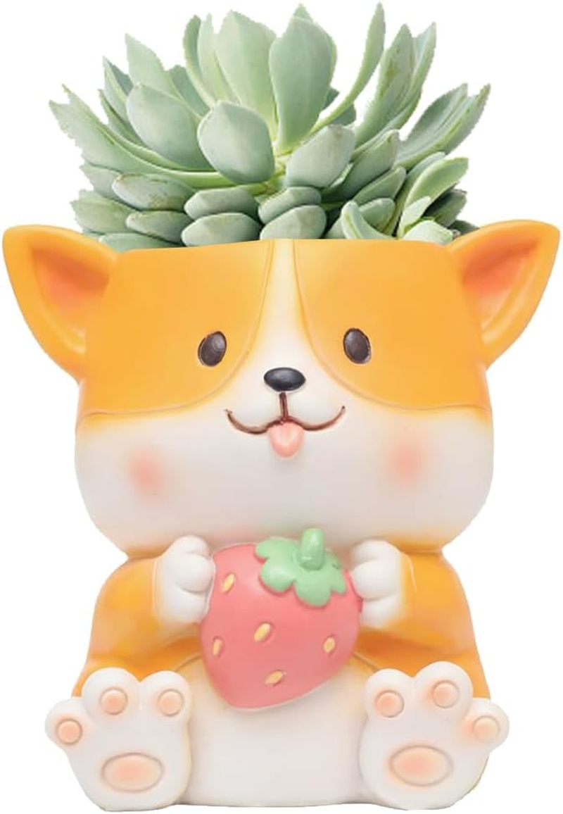 Corgi Ceramic Succulent Planter Pots with Drainage Hole, Handicraft Plant Holder Container Small Succulent Pot Mini Plant Flowerpot Cactus for Home Office Garden Decoration 9X7X9.5 Cm image number 3
